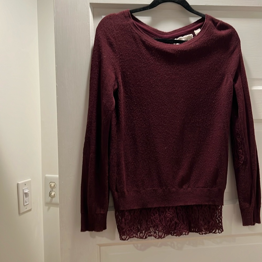 Lace and cotton back button sweater